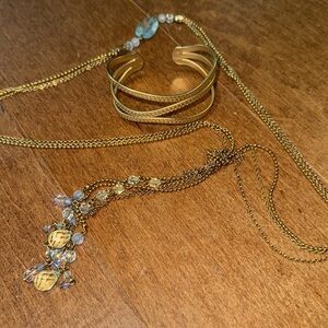 Lia Sophia gold trance cuff bracelet & beaded necklace
